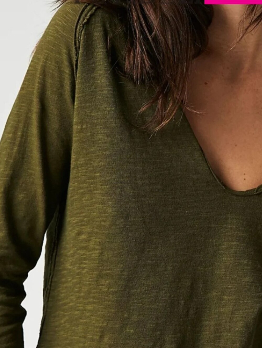 We The Free Free People NWT Notched Neck Top, Olive Green Size Medium - Picture 2 of 8